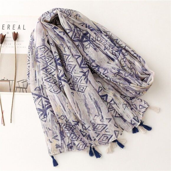 2/$30 Ladies Blue Print Scarf - Picture 1 of 6